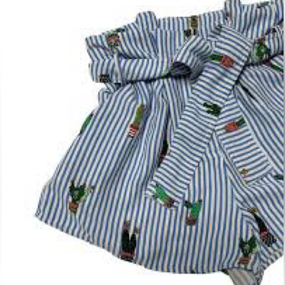 DO + BE Blue and White Paper Bag Cactus Shorts with Tie - Picture 6 of 7